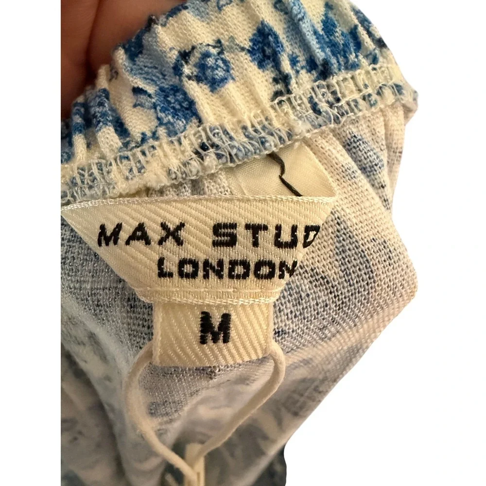 Max Studio London Blue White Floral Tiered Maxi Skirt Size M Boho Chic Relaxed